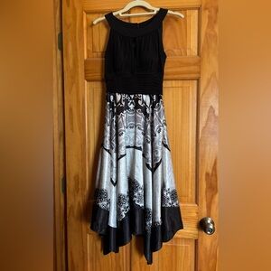 Signature by Sangria Black and White Handkerchief Dress